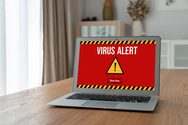 Virus warning alert on computer screen detected modish cyber threat , hacker, computer virus and malware