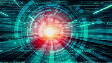 Yazılım geliştirme, uygulama programlama kodu ve gizli bilgisayar kodlaması. Yeni bilgi çağındaki küresel eğilimleri değiştiren akıllı dijital dönüşüm ve teknoloji bozulması kavramı .