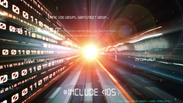 ソフトウェア開発 アプリケーションプログラミングコードと暗黙のコンピュータコーディング 新しい情報時代の世界的な動向を変えるスマートデジタル変革とテクノロジーの混乱の概念 — ストック動画