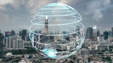 Akıllı şehirde küresel bağlantı ve internet ağı değişikliği. Gelecekteki kablosuz dijital bağlantı ve sosyal medya ağı kavramı .