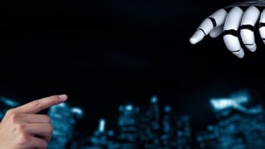 Gelecekçi robot yapay zeka yapay zeka yapay zekayı aydınlatıyor ve makine öğrenme kavramını geliştiriyor. İnsan hayatının geleceği için küresel robot biyonik bilim araştırması. 3B görüntüleme grafiği.