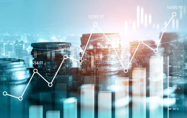 Finans ve para teknolojisi iş refahı ve varlık yönetimi kavramı. Yaratıcı grafik, refah karı elde etmek için değerli varlıklara yatırım yaparak ekonomi ve mali büyümeyi gösteriyor .