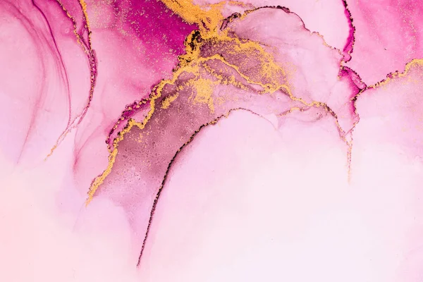 Pink gold abstract background of marble liquid ink art painting on paper . Image of original artwork watercolor alcohol ink paint on high quality paper texture .