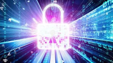 Siber güvenlik ve çevrimiçi veri koruması. Güvenli şifreleme yazılımıyla. Yeni bilgi çağındaki küresel eğilimleri değiştiren akıllı dijital dönüşüm ve teknoloji bozulması kavramı .