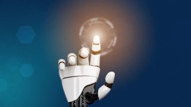 Gelecekçi robot yapay zeka devrimci yapay zeka teknoloji geliştirme ve makine öğrenme kavramı. İnsan hayatının geleceği için küresel robot biyonik bilim araştırması. 3B görüntüleme grafiği.