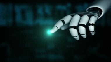 Gelecekçi robot yapay zeka yapay zeka yapay zekayı aydınlatıyor ve makine öğrenme kavramını geliştiriyor. İnsan hayatının geleceği için küresel robot biyonik bilim araştırması. 3B görüntüleme grafiği.