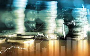 Finans ve para teknolojisi iş refahı ve varlık yönetimi kavramı. Yaratıcı grafik, refah karı elde etmek için değerli varlıklara yatırım yaparak ekonomi ve mali büyümeyi gösteriyor .