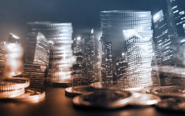 Finans ve para teknolojisi iş refahı ve varlık yönetimi kavramı. Yaratıcı grafik, refah karı elde etmek için değerli varlıklara yatırım yaparak ekonomi ve mali büyümeyi gösteriyor .