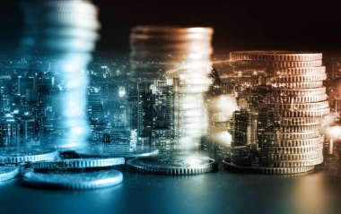 Finans ve para teknolojisi iş refahı ve varlık yönetimi kavramı. Yaratıcı grafik, refah karı elde etmek için değerli varlıklara yatırım yaparak ekonomi ve mali büyümeyi gösteriyor .