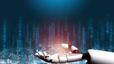 Gelecekçi robot yapay zeka devrimci yapay zeka teknoloji geliştirme ve makine öğrenme kavramı. İnsan hayatının geleceği için küresel robotik RPA bilim araştırması. 3B görüntüleme grafiği.