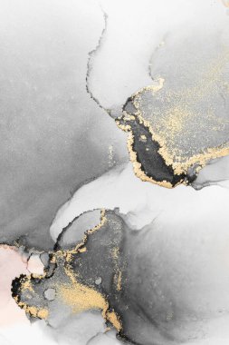 Kağıt üzerinde mermer sıvı mürekkep resminin siyah altın soyut arka planı. Yüksek kaliteli kağıt dokusu üzerine orijinal suluboya alkol mürekkebi resmi .