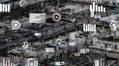 Otomasyon konseptini ve uzaktan kablosuz makine kontrolünü gösteren bir bilgisayar yazılımında fütüristik HUD kullanarak inşaat teknolojisi konsepti üzerinde değişiklik grafiği içeren konsept .