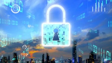 Dijital Platform 'da Siber Güvenlik ve Değişim Veri Koruması. Hackerlar, virüsler ve güvensiz bilgilere karşı çevrimiçi veri erişim savunması için güvenli güvenlik duvarı teknolojisi gösteren grafik arayüzü .