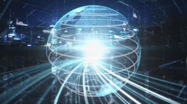 Çevrimiçi trafik kontrol sistemi olan sessiz ve fütürist bir şehirde akıllı ulaşım. Yeni bilgi çağındaki küresel eğilimleri değiştiren akıllı dijital dönüşüm ve teknoloji bozulması kavramı .