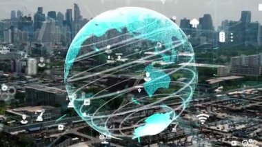 Otomasyon konseptini ve uzaktan kablosuz makine kontrolünü gösteren bir bilgisayar yazılımında fütüristik HUD kullanarak inşaat teknolojisi konsepti üzerinde değişiklik grafiği içeren konsept .