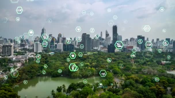 Технологии Зеленых Городов Направленные Устойчивое Изменение Концепции Чистой Энергии Утилизации — стоковое видео