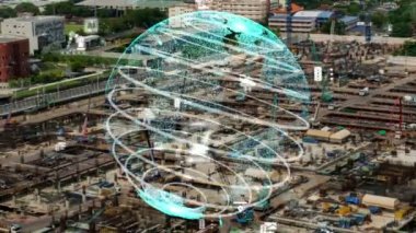 Otomasyon konseptini ve uzaktan kablosuz makine kontrolünü gösteren bir bilgisayar yazılımında fütüristik HUD kullanarak inşaat teknolojisi konsepti üzerinde değişiklik grafiği içeren konsept .