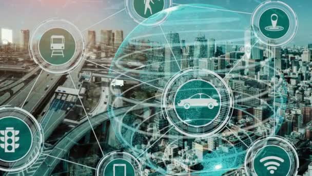 Concepto Tecnología Transporte Inteligente Para Tráfico Futuro Automóviles Ciudad Newish — Vídeos de Stock
