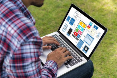 Model mobil uygulama ve web sitesi için UX UI tasarım süreci. Profesyonel uygulama geliştiricisi için kablo grafiğinin yaratıcı prototipi .