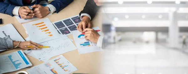 Smart Businessman Businesswoman Talking Discussion Widen Group Meeting Office Table — Stock Photo, Image