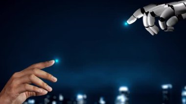 Gelecekçi robot yapay zeka yapay zeka yapay zekayı aydınlatıyor ve makine öğrenme kavramını geliştiriyor. İnsan hayatının geleceği için küresel robotik RPA bilim araştırması. 3B görüntüleme grafiği.