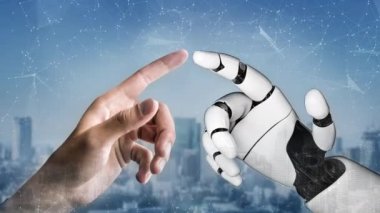 Gelecekçi robot yapay zeka devrimci yapay zeka teknoloji geliştirme ve makine öğrenme kavramı. İnsan hayatının geleceği için küresel robot biyonik bilim araştırması. 3B görüntüleme grafiği.