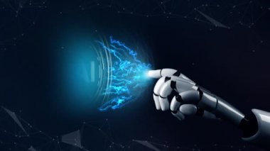 Gelecekçi robot yapay zeka devrimci yapay zeka teknoloji geliştirme ve makine öğrenme kavramı. Gelecekteki insan hayatı için küresel robotik engelleme bilimi araştırması. 3B görüntüleme grafiği.