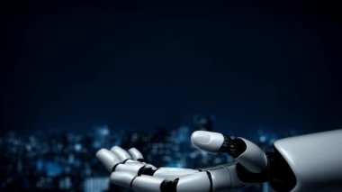 Gelecekçi robot yapay zeka yapay zeka yapay zekayı aydınlatıyor ve makine öğrenme kavramını geliştiriyor. İnsan hayatının geleceği için küresel robot biyonik bilim araştırması. 3B görüntüleme grafiği.