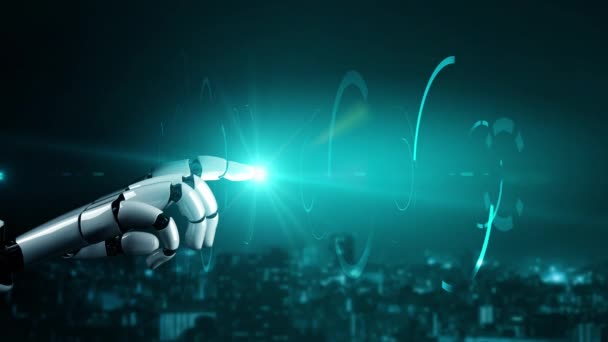 Φουτουριστικό Ρομπότ Τεχνητής Νοημοσύνης Που Διαφωτίζει Την Ανάπτυξη Τεχνολογίας Και — Αρχείο Βίντεο