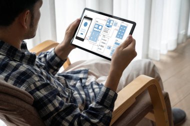 Model mobil uygulama ve web sitesi için UX UI tasarım süreci. Profesyonel uygulama geliştiricisi için kablo grafiğinin yaratıcı prototipi .