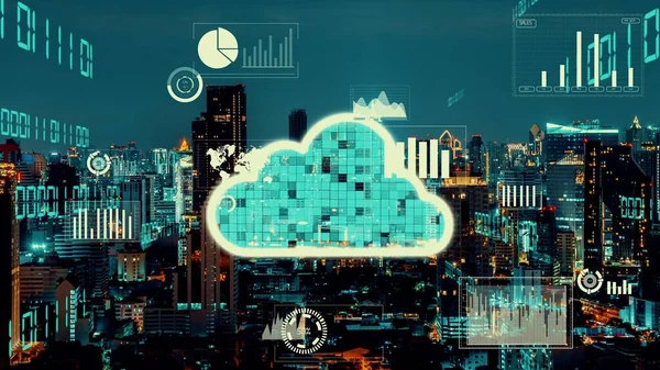 Cloud computing technology and online data storage for alteration data sharing . Computer connects to internet network server service for cloud data transfer shown in 3D futuristic graphic interface .