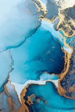 Kağıt üzerinde mermer sıvı mürekkep resminin lüks mavi soyut arkaplanı. Yüksek kaliteli kağıt dokusu üzerine orijinal suluboya alkol mürekkebi resmi .