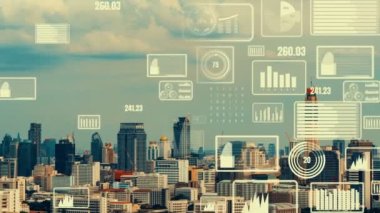 İş verileri analitik arayüzü akıllı şehrin üzerinde uçuyor ve iş zekasının geleceğini değiştiriyor. Stratejik plan için büyük verileri analiz etmek için bilgisayar yazılımı ve yapay zeka kullanılır .