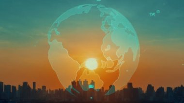 Akıllı şehirde küresel bağlantı ve internet ağı değişikliği. Gelecekteki kablosuz dijital bağlantı ve sosyal medya ağı kavramı .