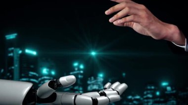 Gelecekçi robot yapay zeka yapay zeka yapay zekayı aydınlatıyor ve makine öğrenme kavramını geliştiriyor. İnsan hayatının geleceği için küresel robot biyonik bilim araştırması. 3B görüntüleme grafiği.