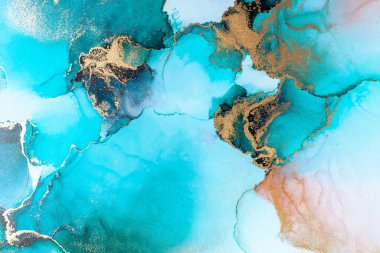 Kağıt üzerinde mermer sıvı mürekkep resminin lüks mavi soyut arkaplanı. Yüksek kaliteli kağıt dokusu üzerine orijinal suluboya alkol mürekkebi resmi .