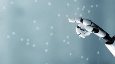 Gelecekçi robot yapay zeka devrimci yapay zeka teknoloji geliştirme ve makine öğrenme kavramı. İnsan hayatının geleceği için küresel robot biyonik bilim araştırması. 3B görüntüleme grafiği.