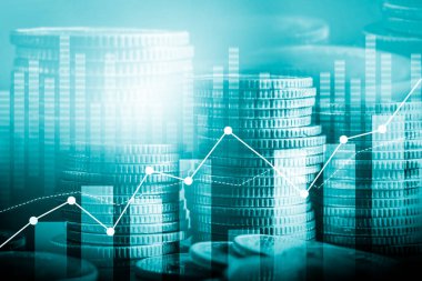 Finans ve para teknolojisi iş refahı ve varlık yönetimi kavramı. Yaratıcı grafik, refah karı elde etmek için değerli varlıklara yatırım yaparak ekonomi ve mali büyümeyi gösteriyor .