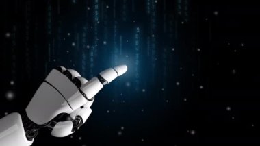 Gelecekçi robot yapay zeka devrimci yapay zeka teknoloji geliştirme ve makine öğrenme kavramı. İnsan hayatının geleceği için küresel robot biyonik bilim araştırması. 3B görüntüleme grafiği.