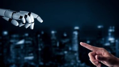 Gelecekçi robot yapay zeka yapay zeka yapay zekayı aydınlatıyor ve makine öğrenme kavramını geliştiriyor. İnsan hayatının geleceği için küresel robot biyonik bilim araştırması. 3B görüntüleme grafiği.