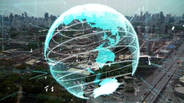 Otomasyon konseptini ve uzaktan kablosuz makine kontrolünü gösteren bir bilgisayar yazılımında fütüristik HUD kullanarak inşaat teknolojisi konsepti üzerinde değişiklik grafiği içeren konsept .