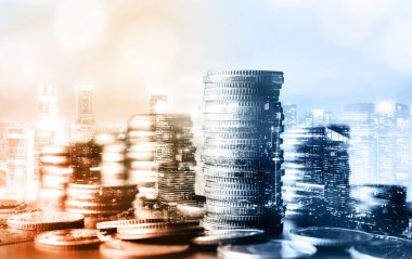 Finans ve para teknolojisi iş refahı ve varlık yönetimi kavramı. Yaratıcı grafik, refah karı elde etmek için değerli varlıklara yatırım yaparak ekonomi ve mali büyümeyi gösteriyor .