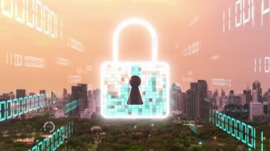 Dijital Platform 'da Siber Güvenlik ve Değişim Veri Koruması. Hackerlar, virüsler ve güvensiz bilgilere karşı çevrimiçi veri erişim savunması için güvenli güvenlik duvarı teknolojisi gösteren grafik arayüzü .