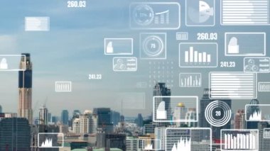 İş verileri analitik arayüzü akıllı şehrin üzerinde uçuyor ve iş zekasının geleceğini değiştiriyor. Stratejik plan için büyük verileri analiz etmek için bilgisayar yazılımı ve yapay zeka kullanılır .