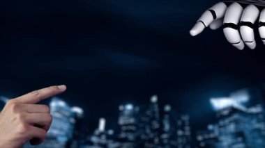 Gelecekçi robot yapay zeka yapay zeka yapay zekayı aydınlatıyor ve makine öğrenme kavramını geliştiriyor. İnsan hayatının geleceği için küresel robotik RPA bilim araştırması. 3B görüntüleme grafiği.