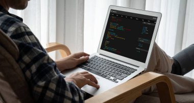 Model uygulama ve program kodlaması için bilgisayar ekranında yazılım geliştirme programlama