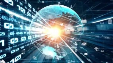 Fütürist küresel sosyal medya, insanlar iletişim ağı ve dijital veri paylaşımı kuruyor. Yeni bilgi çağındaki küresel eğilimleri değiştiren akıllı dijital dönüşüm ve teknoloji bozulması kavramı .