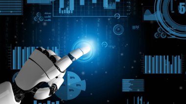 Gelecekçi robot yapay zeka devrimci yapay zeka teknoloji geliştirme ve makine öğrenme kavramı. İnsan hayatının geleceği için küresel robot biyonik bilim araştırması. 3B görüntüleme grafiği.