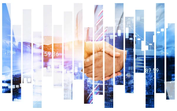 Business handshake on finance prosperity and money technology asset background . Economy and financial growth by investment in valuable stock market to gain wealth profit form currency trading