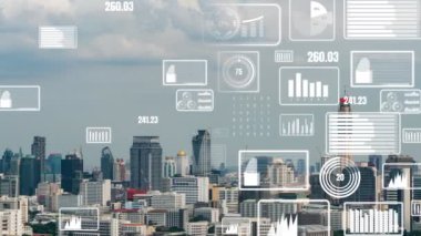 İş verileri analitik arayüzü akıllı şehrin üzerinde uçuyor ve iş zekasının geleceğini değiştiriyor. Stratejik plan için büyük verileri analiz etmek için bilgisayar yazılımı ve yapay zeka kullanılır .